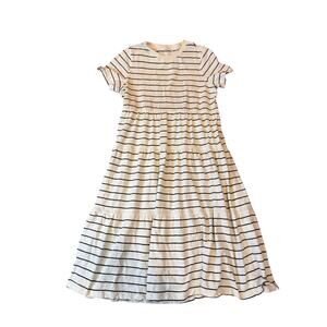 MARINE LAYER Women's Vintage Slub Midi Dress XL Cream Navy Stripe Multi tier